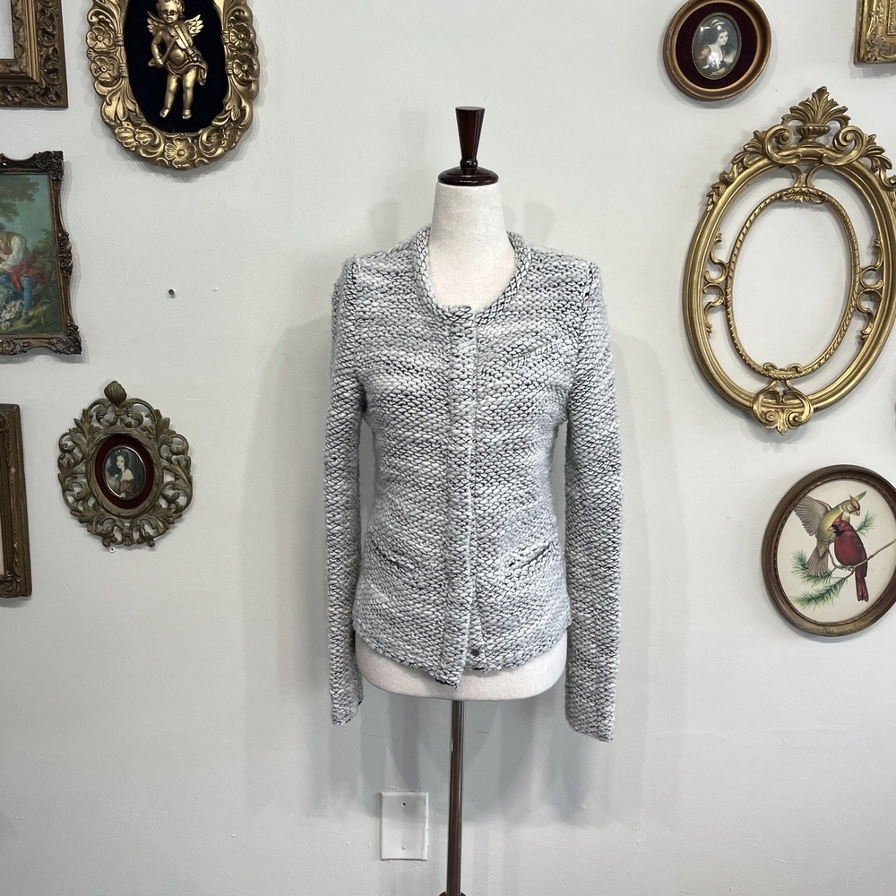 IRO Carene Knit Moto Jacket Textured Wool Blend Grey/Black